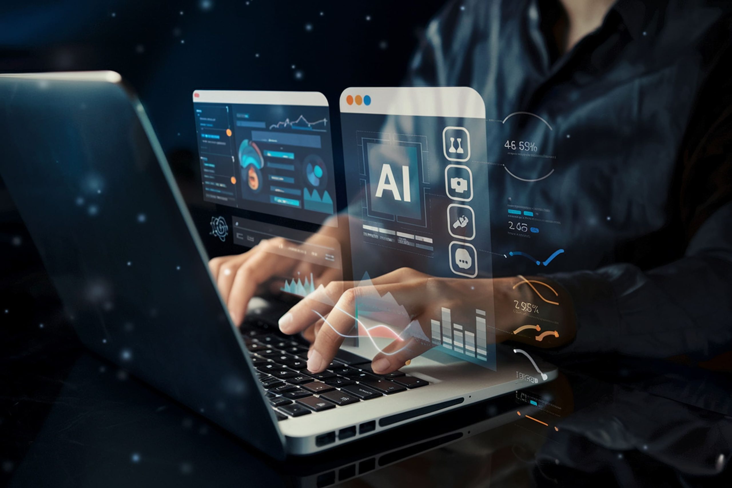 AI analytics dashboards on a laptop