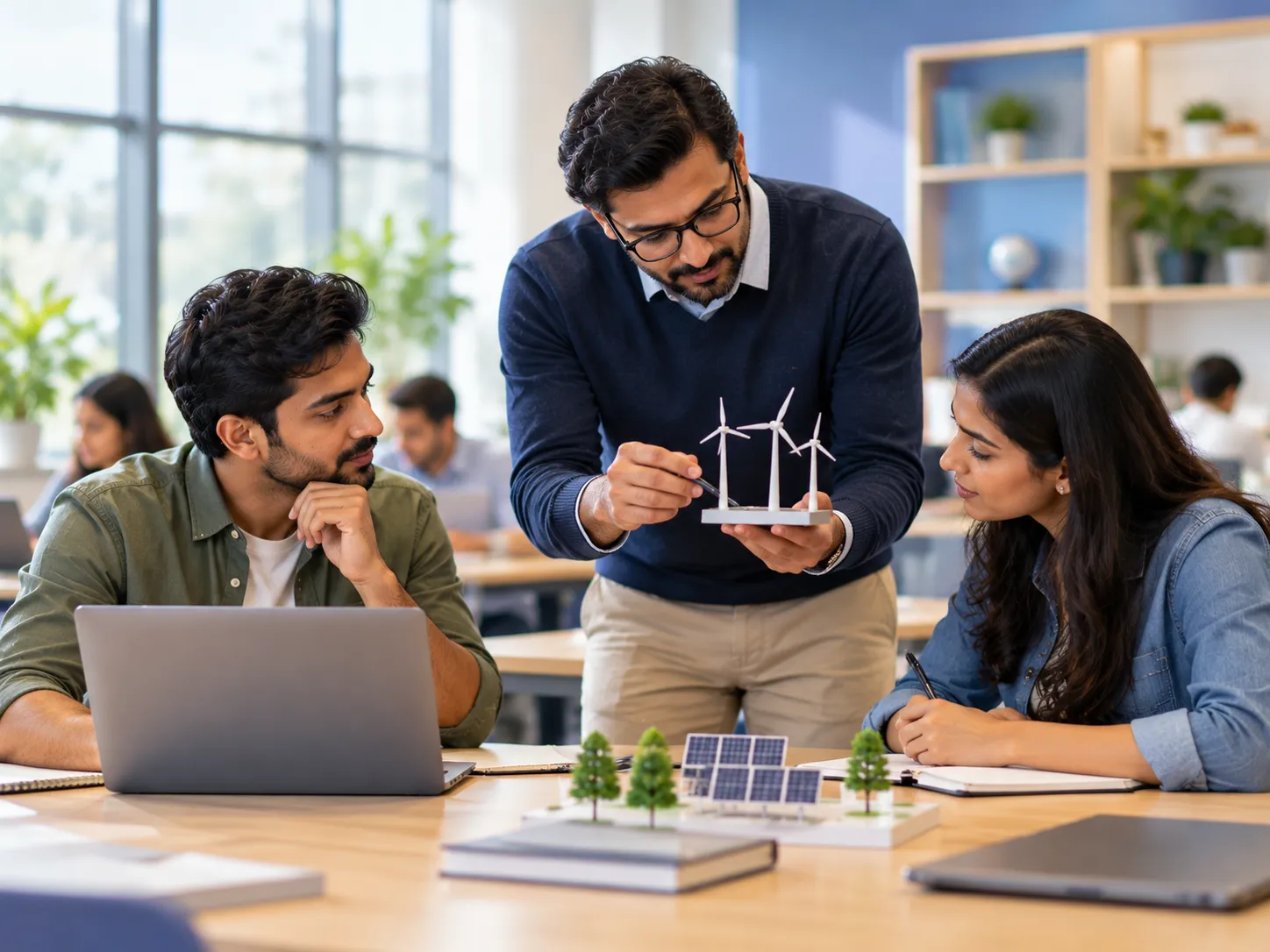 Students working on a renewable energy model