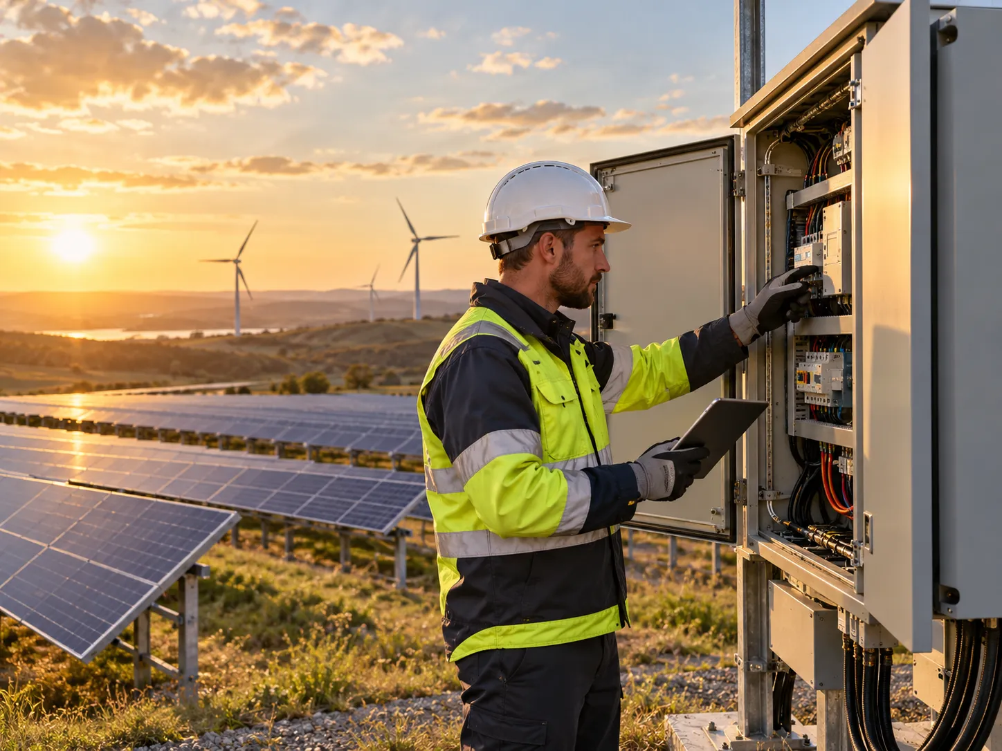 Engineer at a solar and wind energy site